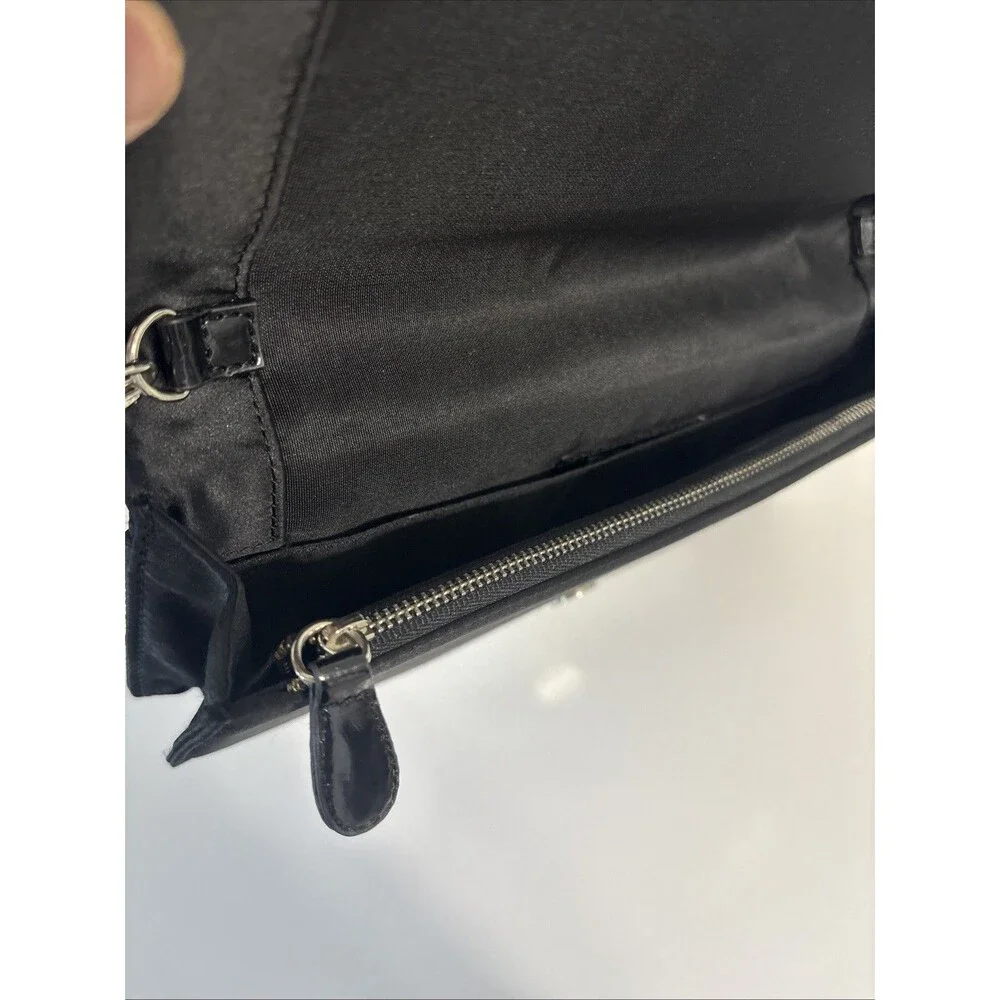 White House Black Market Black Satin Twist Front Evening Clutch w/Silver Chain - Picture 6 of 16